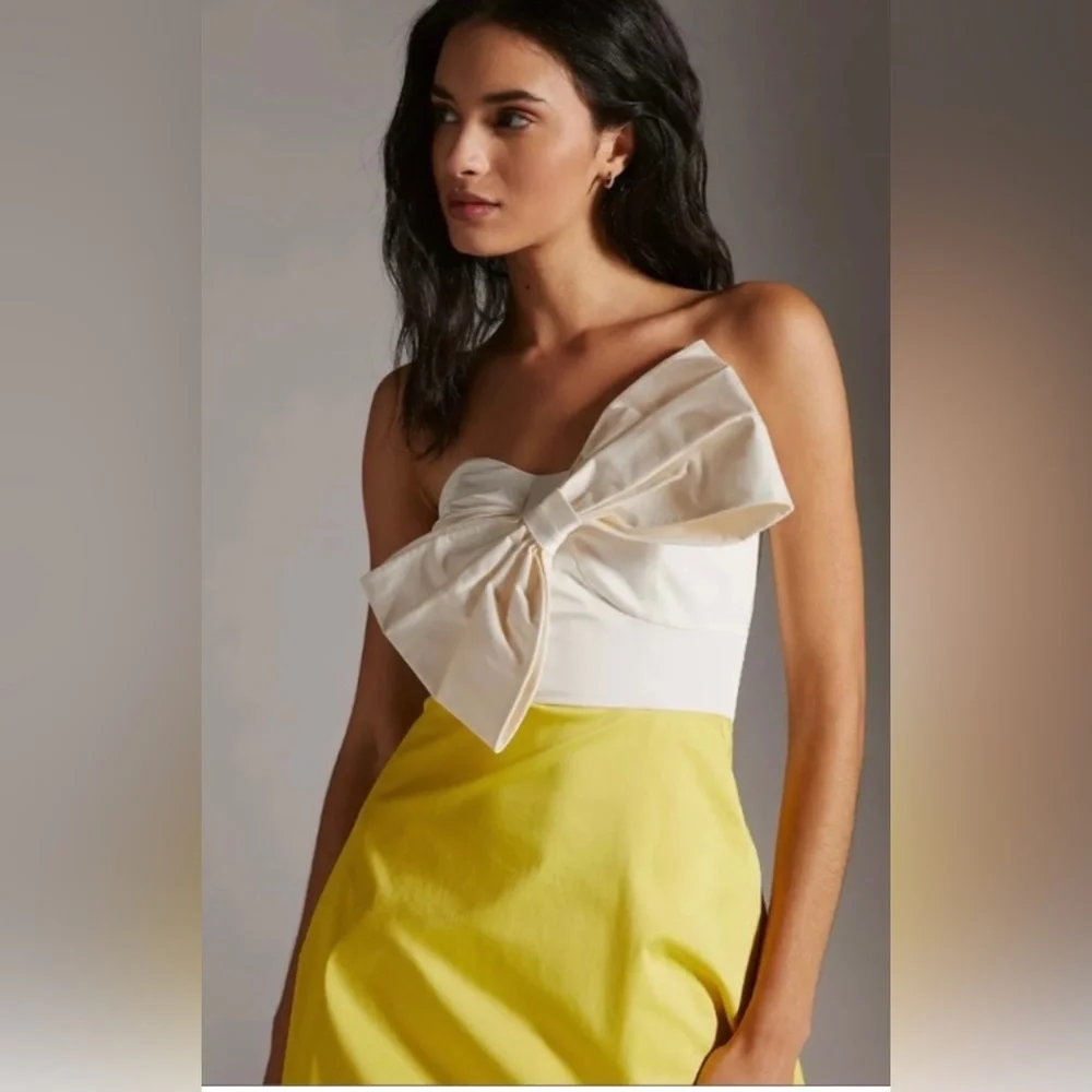 Hitch Anthropologie color block yellow and white dress with bow - Picture 2 of 7